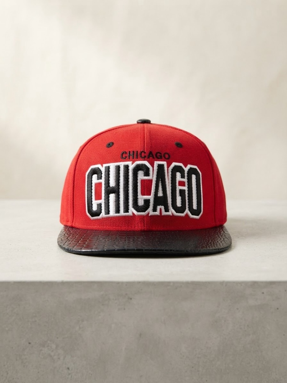 Chicago Embroidered Snapback Hat - Red and Black